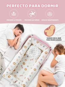Camita De Algodón Portátil Plegable Con Nido Cuna Para Bebés, Cama Con Almohada Y Bolsa De Almacenamiento, Suave Y Cómoda, Adecuada Para Bebés De 0 a 24 Meses - Rosa - Ver 5