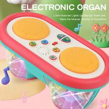 1 件儿童益智发光音乐鼓，婴儿旋转木马手鼓电子钢琴启蒙音乐玩具，室内亲子互动，生日/圣诞礼物（颜色随机）