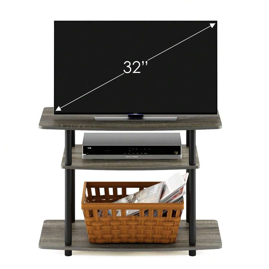 HOMLUX 3-Tier TV Stand, Entertainment Center With Stainless Steel Tubes, No Tools Assembly, Fits Up To 32-Inch TVs, Black TV Stand, Modern Media Console For Living Room, French Oak/Black - 法國橡木/黑色 - 查看 1