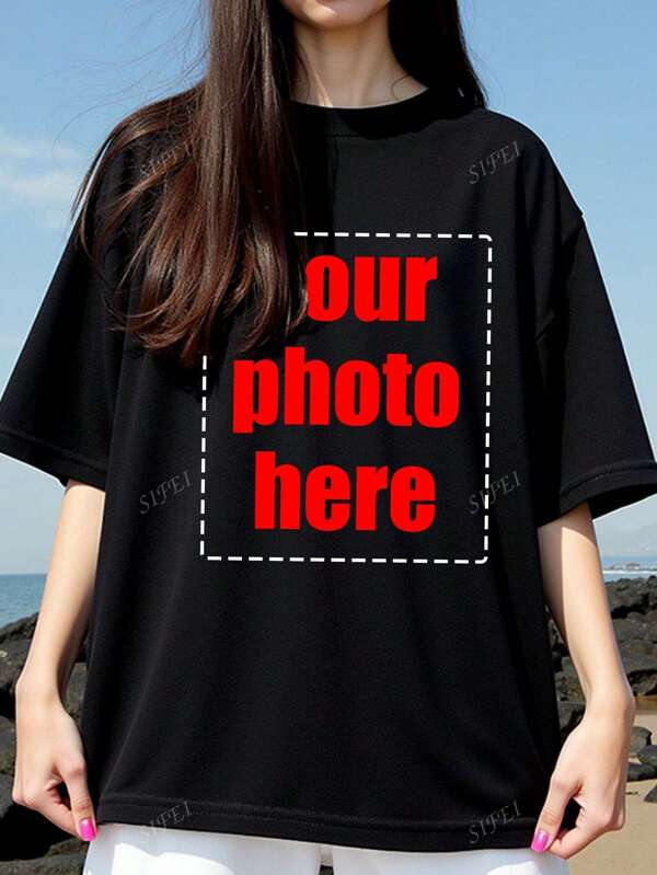 Customized Plus Size Women T-Shirt, Halloween Customization, Upload Your Photo/PNG/Group Photo, Plus Size Loose Fit Round Neck Women T-Shirt, Customized Graphic Tee, Women Black Top, Halloween Gift, Valentine's Day Gift, Birthday Gift, Best Friend Gift, Summer Women Top, Customized Bestie Outfit, Women Plus Size Solid Black Top