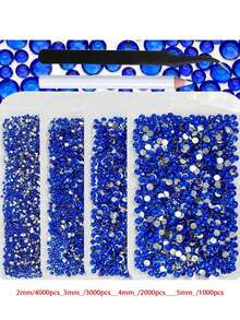 4 包 10,000 颗 2-5 毫米树脂水晶钻石，适用于工艺品、服装和面料，皇家蓝色扁平宝石，深蓝色扁平合成水晶，混合尺寸散装，非热熔，手工 DIY 手机壳，欢呼风扇（黑色镊子 + 白色点笔） - 彩色 - 查看 17