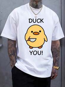 Men's Fashion Duck Print Short Sleeve Casual T-Shirt - White - View 5