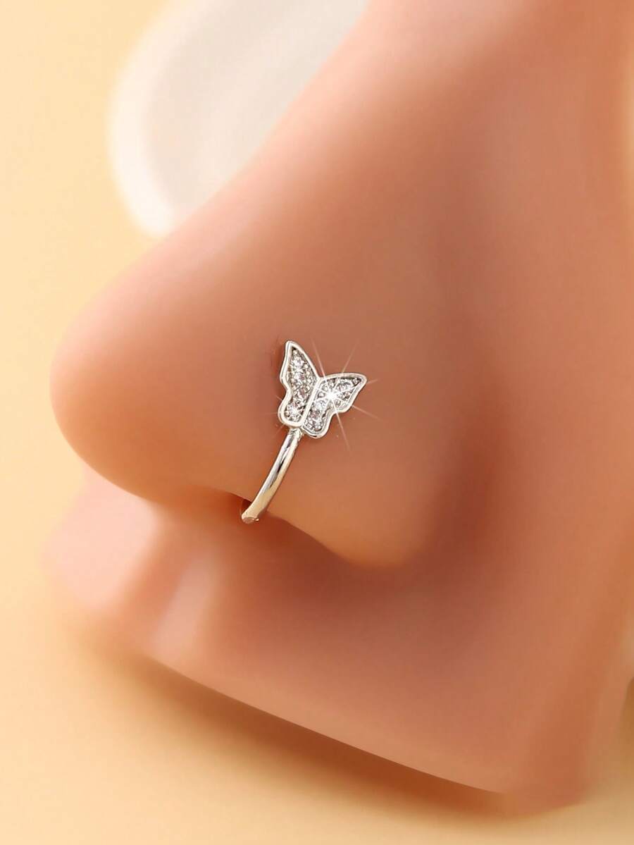 1 件蝴蝶鼻夹 U 型鼻夹鼻环，嵌入式合成方晶锆石，可调节鼻夹/鼻环 - 彩色 - 查看 1