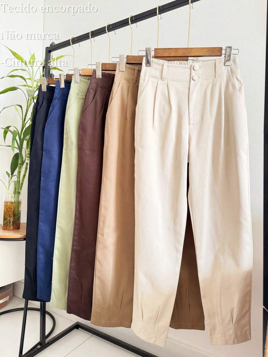 ISADORA MODA Women's Carrot Twill Pants, 2 Buttons, With Pockets, Solid Color() - 米色 - 查看 1