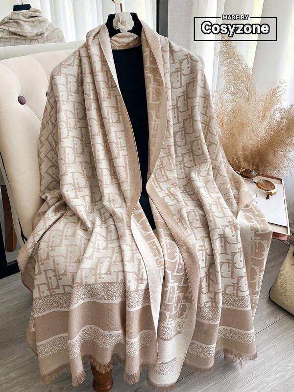 1 buc Eșarfă elegantă cu fir auriu jacquard, model de litere de înaltă calitate, șal versatil pentru femei, cu aer condiționat, îmbrăcăminte de exterior de primăvară/toamnă, șal decorativ cu protecție solară, potrivit pentru asortare zilnică și utilizare în aer liber