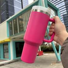 STANLEYSINCE 1913 40 Oz Stainless Steel Tumbler Double Wall Vacuum Insulated Portable Drinking Cup Travel Lced Coffee Mug Summer Drinkware With Handle And Straw, Perfect For Travel, Home, Office, Gift, Lce Drinks And Hot Drinks - 玫紅色 - 查看 3
