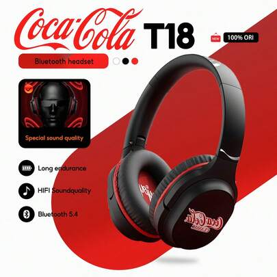 Coca Cola Co-Branded T18 Bluetooth Headphones Touch Control + 46dB Noise Cancellation | Bluetooth 5.3 | 30H Battery Life | With Microphone