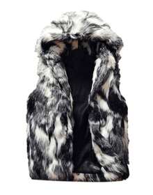 Idopy Men`S Luxury Faux Fur Hoodie Coats Sleeveless Fluffy Outwear Jacket Vest With Hood Parties Night Club Halloween Overcoat - 黑色 - 查看 2