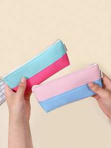 1 件双色缝线船形铅笔盒，简约时尚的风格设计，顺滑拉链 - 便携式文具收纳袋，可容纳书写笔、橡皮擦、尺子、圆珠笔，适用于学生考试用品的收纳和装饰，时尚学校用品，返校必需品 - 送给朋友的礼物