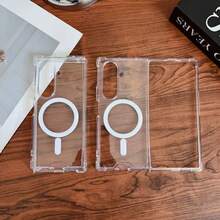 Galaxy Z Fold7 Fold6 Fold5 Fold4 Phone Case, Minimalist Fashion Transparent Crystal Shock-Proof Phone Protective Cover, Anti-Fall Protection With Magnetic Waterproof Scratch Resistant - Clear - View 4