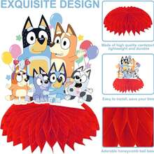 1 套/9 件 Bluey 蜂窝派对装饰架 - 3D 纸质生日餐桌装饰中心装饰，可重复使用可折叠儿童主题蛋糕展示架，带人物