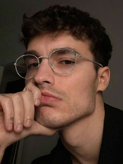 1 Pair Men's Casual Metal Round Frame Fashion Gold Glasses, Suitable For Daily Reading And Commuting