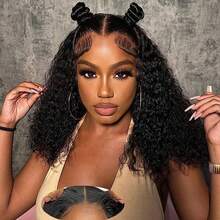 HD Glueless Wigs Human Hair Pre Plucked Pre Cut Bob 5x5, #1B Natural Black 200% Density Hairline Curly Bob Wig Human Hair, Wear And Go Deep Wave Human Hair Lace Wigs For Women - Natural Black - 查看 1