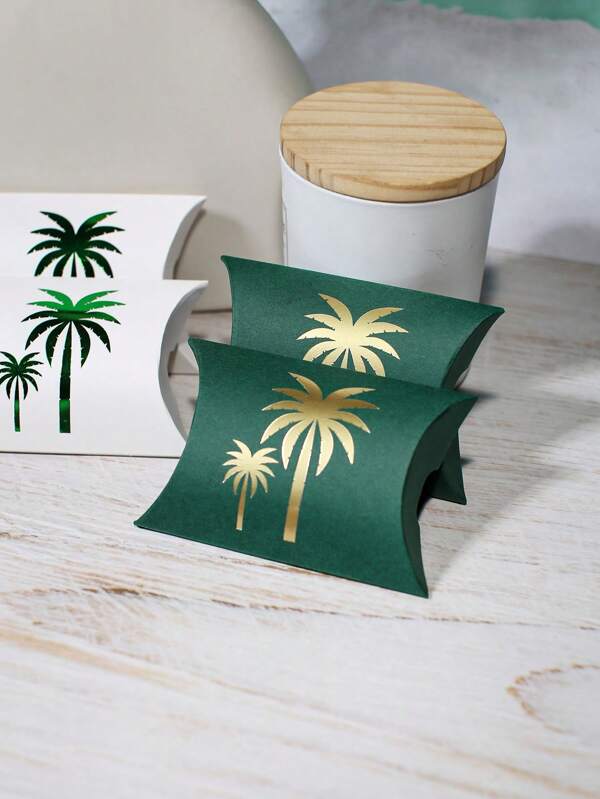 10 piezas Cajas de favor de almohada de árbol de palma del Día Nacional de Arabia Saudita para regalos de fiesta, cajas de golosinas Ramadán Eid Mubarak, empaque de papel kraft verde y blanco con cinta, caja de dulces del festival árabe, elegante mini envoltura de regalo para boda, Hajj, evento islámico, caja de recuerdo de agradecimiento, pequeña caja portadora de dátiles