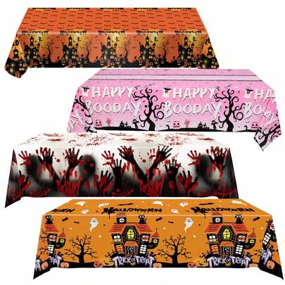 Nouveau nappe d'Halloween avec citrouille, chauve-souris d'horreur. Nappe d'Halloween, fournitures de fête d'automne, nappe imprimée, fournitures de fête de festival