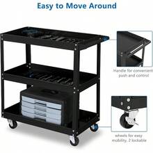 3 Tier Rolling Tool Cart 330 LBS Capacity Industrial Service Cart With Wheels - as pic - View 4