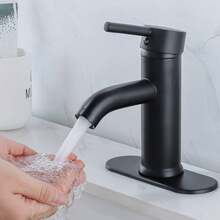 Matte Black Bathroom Sink Faucet, Single Hole Single Lever, Modern Deck Mount For 1-Hole Or 3-Hole Sinks - Black - View 2