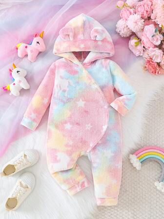 Baby Batik Regenbogen Einhorn Kapuzen-Jumpsuit, traumhaft & süß, Herbst/Winter