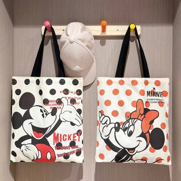Disney 1 Piece, Cartoon Anime Disney Collaboration Cute Mickey Mouse Minnie Mouse Canvas Bag, Large Capacity Storage Bag, Shoulder Bag, Makeup Bag, Cartoon Versatile Shoulder Bag, Large Capacity Student Outfit Book Commuting Bag, Tote Shopping Bag, For School, Home Entertainment, Adults, Teenagers, Outdoor Activities, Shopping, Parties, Dances, Gatherings, For Coins, Stationery, Storage For Various Toys And Items, Large Backpack.