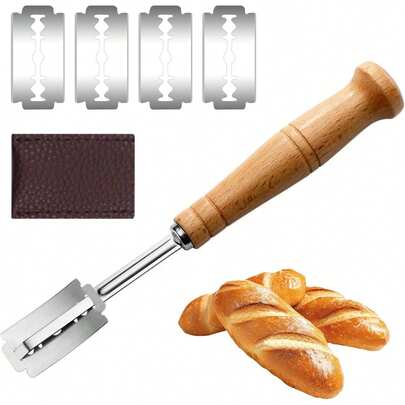 Wooden Handle Sourdough Bread Scoring Lame Bread Slashing Tool With 5Pcs Blades Bakers Lame Dough Scoring Knife