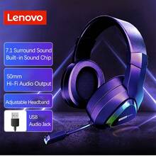 Lenovo E03遊戲頭戴式耳機 大驅動單元 可旋轉麥克風精準拾音 人體工學頭梁設計，即插即用USB接口，電競網課全能 單USB - 單USB - 查看 1