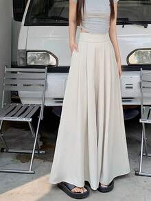 Pantalones de pierna ancha de mujer plisados de talle alto drapeados slim pantalones de traje casual - Blanco - Ver 4