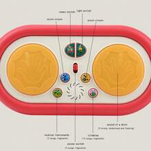 1 件儿童益智发光音乐鼓，婴儿旋转木马手鼓电子钢琴启蒙音乐玩具，室内亲子互动，生日/圣诞礼物（颜色随机）