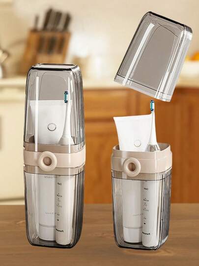 2 en 1 Cepillo de dientes portátil y vaso para enjuague, Estuche para cepillo de dientes y pasta de dientes, Caja hermética para jabón