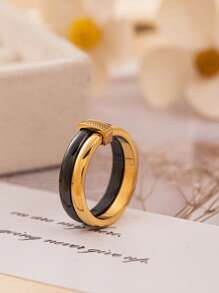 1 Peça Anel de Cerâmica Incrustado de Cobre e Zircônia Personalizado e na Moda, Adequado para Mulheres e Casais, Pode Ser Usado como Presente de Aniversário, Feriado ou Aniversário de Casamento