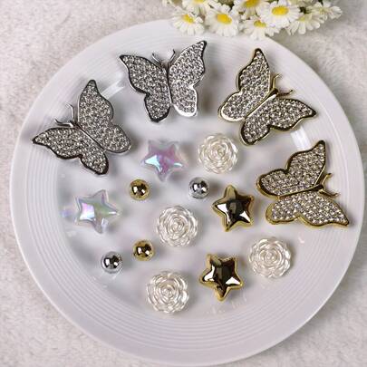 8 pingentes decorativos para sapatos faça você mesmo, lindo design de borboleta e estrela, sem metal e sem desbotamento, criativo, sofisticado, simples e versátil, adequado para sapatos de praia de EVA, sandálias, sapatos de jardim, decoração de sapatos removíveis, presentes de feriado e aniversário