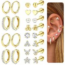 Milacolato Hypoallergenic Gold Stud Hoop Earrings For Women Men Surgical Stainless Steel Flat Back Earrings Small 14K Gold Huggie Hoops Cartilage Earring Set For Multiple Piercing Jewelry Gifts For Women - 彩色 - 查看 13