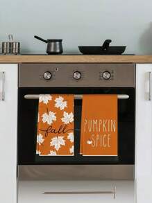 4 件秋季南瓜和枫叶厨房毛巾 - 橙色和白色丰收设计，带有“你好南瓜”和“秋季香料”文字，柔软涤纶洗碗巾，适合感恩节、农家烹饪、烘焙和清洁、南瓜厨房毛巾、秋季装饰、秋季装饰、房间装饰 - 彩色 - 查看 6