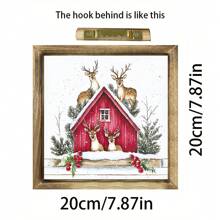 1 pieza Cuadro de madera con diseño de reno de 20x20cm - Letrero rústico de granja navideña, decoración nórdica hecha a mano para sala de estar y dormitorio, regalo de estilo cabaña acogedora para ella, decoración del hogar, decoraciones navideñas, decoración de habitación de invierno