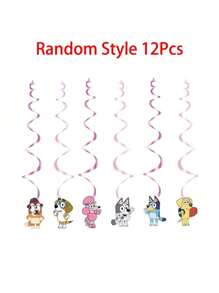 Bluey بنر خلفية صور حفلة عيد ميلاد كلب عائلة وأصدقاء بلويز مع أعلام ملونة هدايا