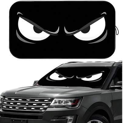 1 pieza Parasol de visera de coche con ojos enojados negros, accesorio interior de coche, parasol de ventana, parasol de parabrisas, hecho de fibra de poliéster, adecuado para la mayoría de vehículos, gran regalo para familiares y amigos