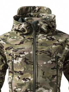 1pc Men's Camouflage Thermal Lined Jacket, Multi-Pocket Zipper Design Hooded Outdoor Jacket, Great Winter,Skiing - Khaki - View 6