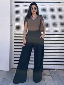 Baby Look Feminine Low-Cut Fernanda T-Shirt Basic Blouse V Fernanda - Rỉ Nâu - Xem 8