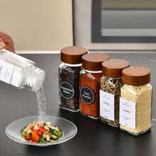 6pcs/12pcs/24pcs Set Seasoning Bottles, High-Quality Rosewood Lid Glass Spice Jars Kitchen Condiment Containers
