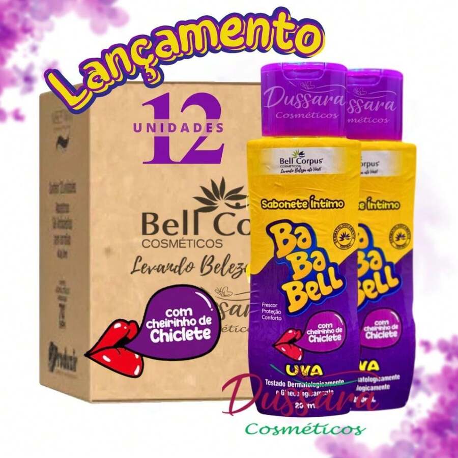 Kit 12 Sabonete Líquido Íntimo Bababell Uva (Cheirinho de Chiclete) 200ml - Multicolorido - Visão 1