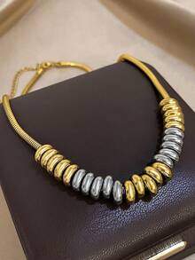 1Pc Minimalist Snake Chain Bead Charm Adjustable Necklace For Women & Girls - 18K Gold Plated Stainless Steel Chain, Mother Day Gift, Teacher Gifts, Graduation Gift, Bohemia Beach Bracelet For Summer Travel & Festivals, For Daily Party, Rave/Prom Accessories Gold Yellow Jewellery - Multicolor - View 5