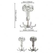6 爪旋转吸盘挂钩 - 重型免钻挂钩，适用于厨房/浴室/入口通道 | 强力可重复使用的粘性墙钩，节省空间的毛巾、餐具和帽子收纳盒 - 彩色 - 查看 2