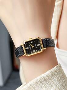1pc Elegant Luxury Minimalist Square Dial Leather Strap Watch, Versatile For Daily Wear, Suitable As Birthday, Memorial Day, Halloween Gift For Women, Girls, No Gift Box