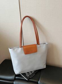 新款女士大容量尼龙休闲纯色手提包、单肩包、饺子包、托特包 - 灰色 - 查看 4