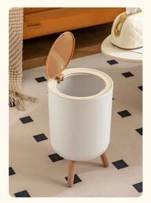 1 个带按压顶盖的垃圾桶，北欧现代废纸篓，适用于厨房、浴室、卧室、客厅、办公室、户外的塑料垃圾桶，防狗垃圾桶...