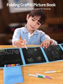 8-Sided Foldable Chalkboard Book, Reusable Drawing Pad, Portable Double-Sided Writing Board, Educational Toy For Children 3-8 Years Old, Boys & Girls Gift, Includes 12 Colored Chalks, Convenient Folding Design For Easy Storage, Preschool Learning Essential, Christmas & Halloween Gift