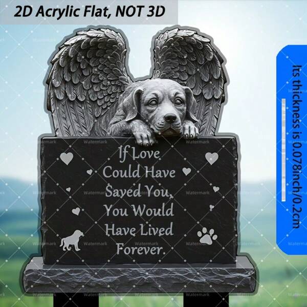 1pc 2D Flat Acrylic Dog Memorial Garden Plaque, 25x15cm, Angel Wing Design With Paw Print & Heart, "If Love Could Have Saved You" Inscription, Durable Plastic Outdoor Pet Memorial, Suitable For Easter And Other Occasions, Weather-Resistant Ground Installation, Heart & Paw Print, Angel Decor, Random Style
