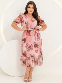 Women's Plus Size Evangelical Printed Tulle Midi Dress - Coral Pink - View 2