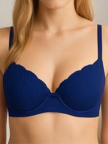 Basic Bra With Lace Cups - Blue - View 2
