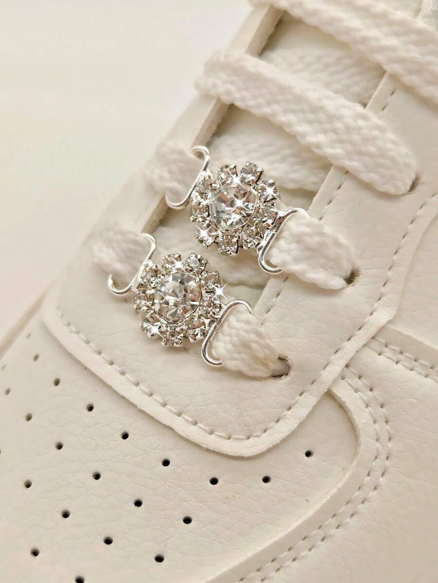 2pcs Elegant Alloy Hollow Shoe Decorations With Shiny Rhinestones And Faux Pearls, Suitable For Boots And Sneakers - H - View 1