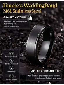 Milacolato Stainless Steel Wedding Rings For Men Women 8MM Mens Wedding Band Silver/Black/Gold Engagement Mens Rings, Matte Surface Polished Edge Men Ring Jewelry Comfort Fit 6-14 - 彩色 - 查看 2